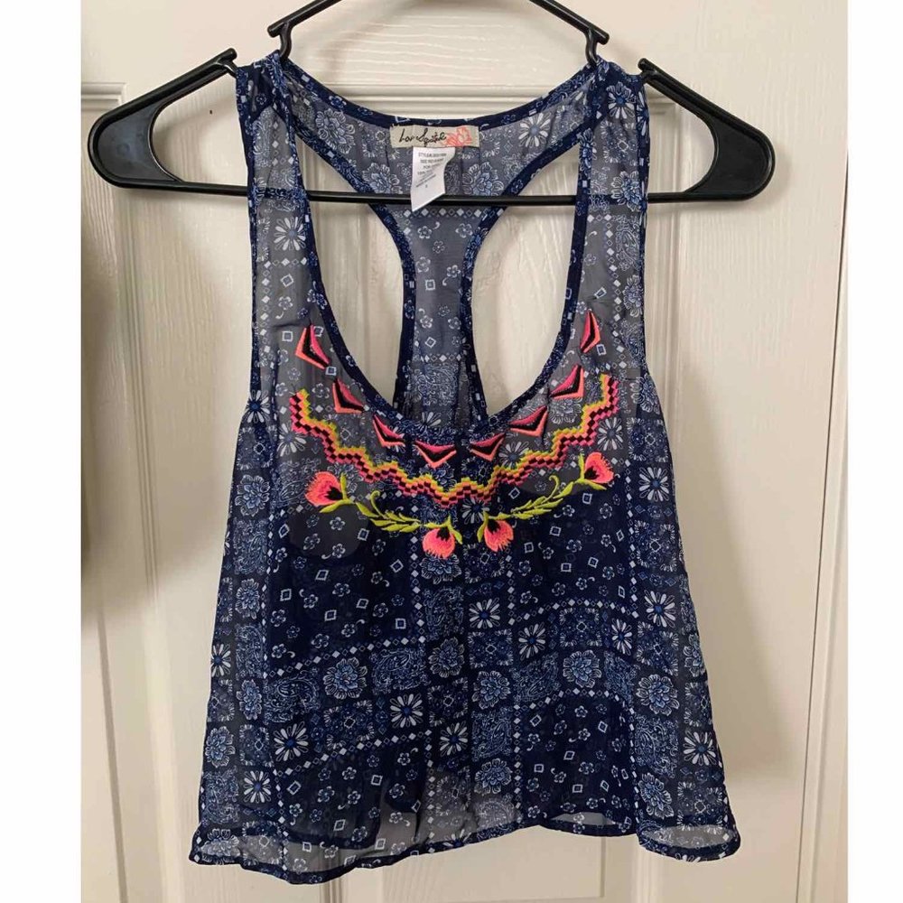 Love Squared Sheer Embroidered Crop Top